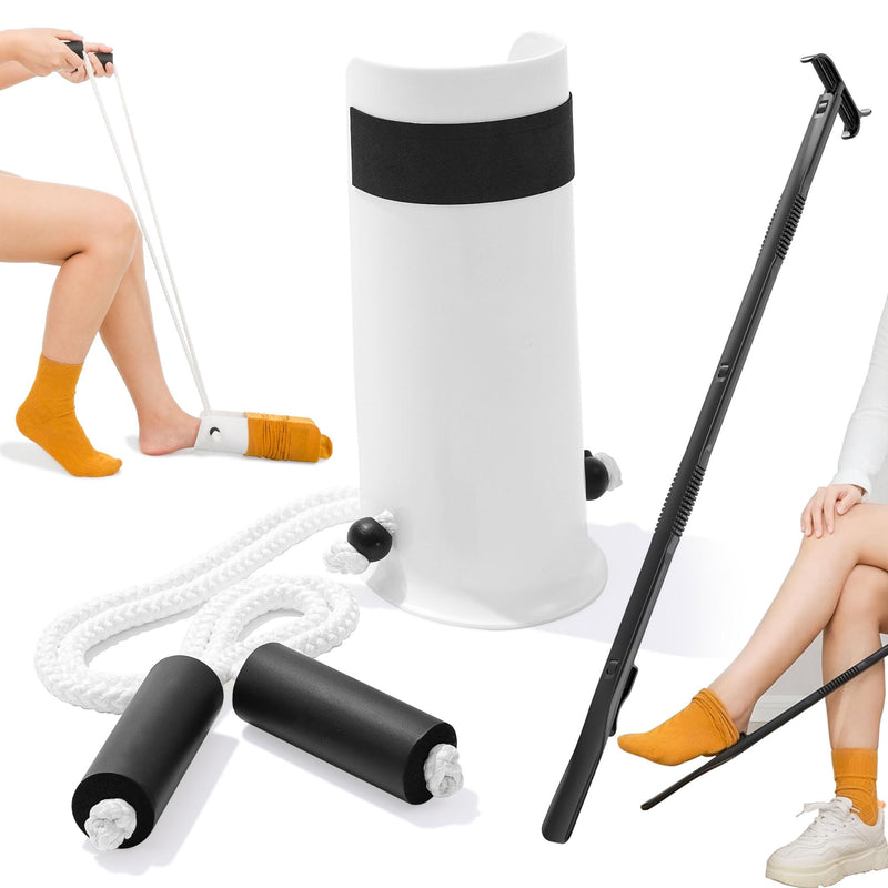 [Australia] - Sock Aids for Putting On Socks Kit - (Sock Helper + 35 Inch Dressing Stick with Sock Remover & Shoe Horn) - Flexible Sock Assistant Device for Seniors & Limited Mobility No Bending 