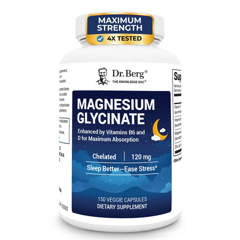 Dr. Berg Magnesium Glycinate 150ct – 4-in-1 Chelated for Muscle, Nerve, Sleep & Stress Support*– w/ D3, B6 & Zinc – 4X Lab-Tested – No Fillers – Formulated in USA, GMP-Certified