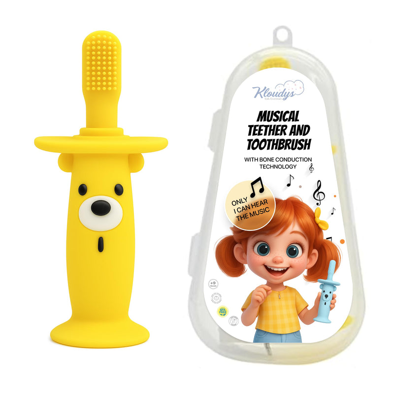[Australia] - Instant Teething Relief & Gum Massage for Babies, Music Only The Baby Can Hear, BPA-Free Silicone with Soothing Vibrations, Electric Baby Toothbrush, infant Teether, Safe & Rechargeable, 9–36 Months Yellow 1 Count (Pack of 1) 