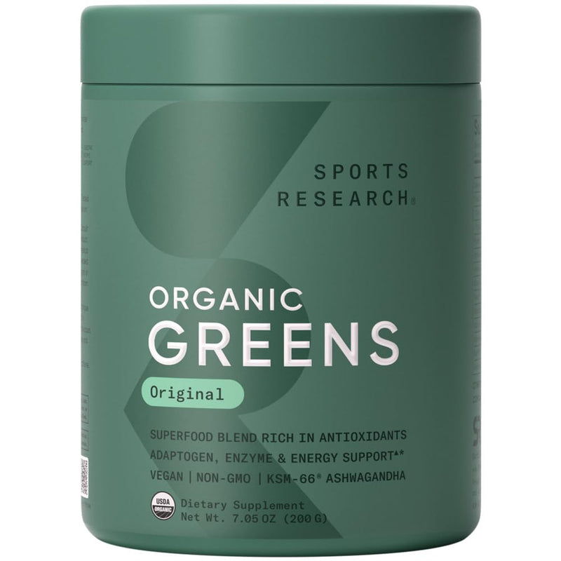 [Australia] - Sports Research¬Æ Organic Greens Superfood Powder w/Spirulina & Chlorella, Adaptogens, Enzymes, Probiotics & 8 VIT Bs for Gut & Mood Support* - Vegan, Sugar-Free & Low-Cal Original 20 Servings 7.05 Ounce (Pack of 1) 