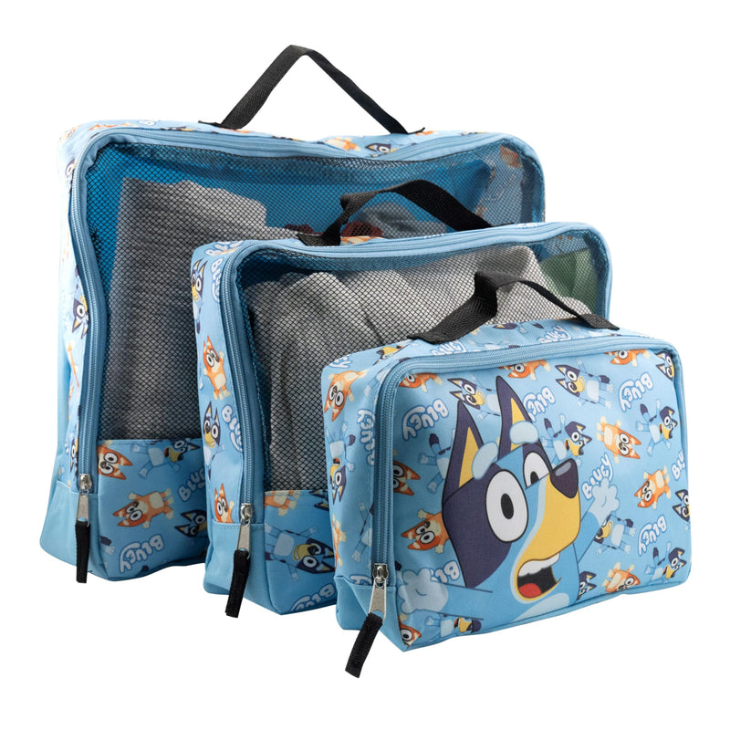 Fast Forward Bluey 3-Piece Packing Cube Set | Bluey & Bingo Travel Accessories | Luggage Organizer for Kids | Space-Saving, Durable, Easy-to-Clean Polyester Packing Cubes
