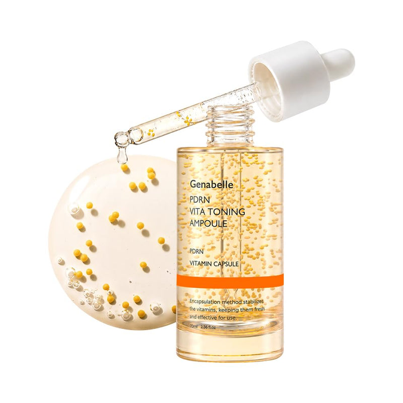 Genabelle PDRN Vitamin C Serum Toning Ampoule JUMBO SIZE - Lightweight Glass Skin,korean skin care with Vitamin B, C, E, PDRN, Serum for Blemishes, Fine Lines and Rough Skin Texture, 2.36 fl oz 2.36 Fl Oz (Pack of 1)