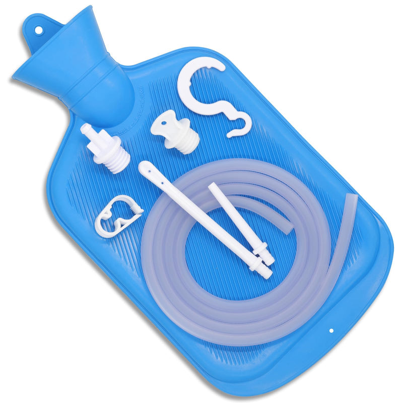 [Australia] - Enema Bag Kit with 5ft Hose Coffee Enemas at Home Water Shower Douche Colon Detox Cleanse Kit with Tubing, Tips, Clamp and Hook (Blue, 2 L) Blue 