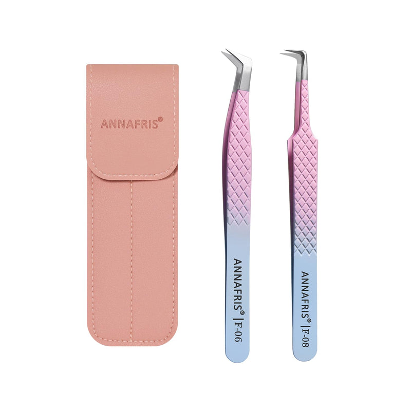 Eyelash Extension Tweezers,Fiber Tip Grip Boot Volume Lash Tweezers,Professional Pointed Lash Extension Tweezers for Easy Lash Application and Removal(2Pcs-F06/08) 2pcs-f06/08