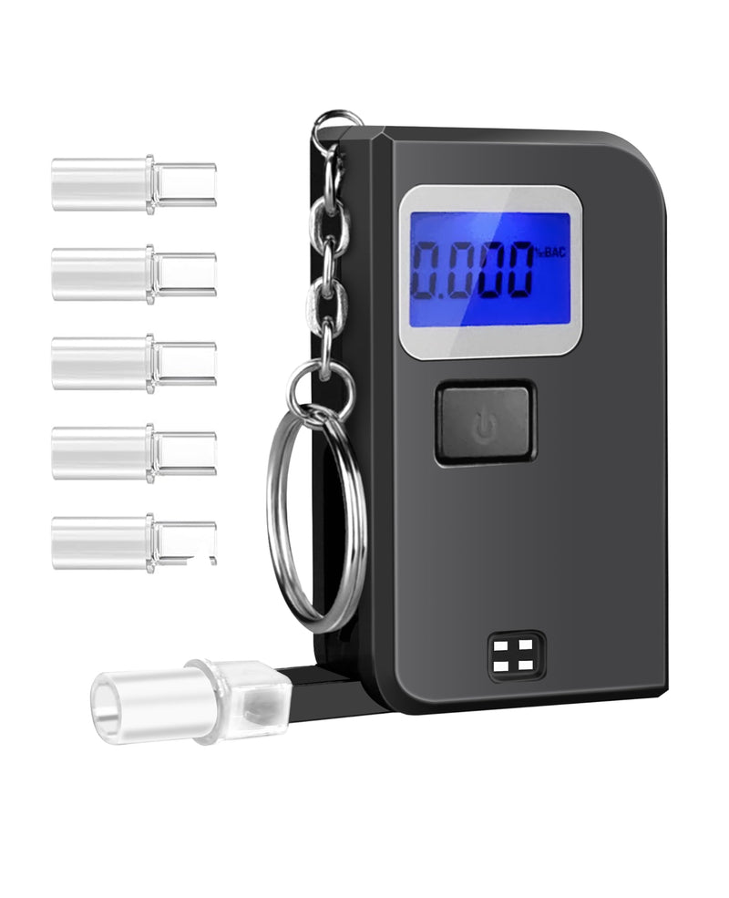 [Australia] - Breathalyzer Keychain, Professional-Grade High Accuracy Alcohol Tester, Portable Breathalyzer with LCD Digital Display for Home Use(5 Mouthpieces) 