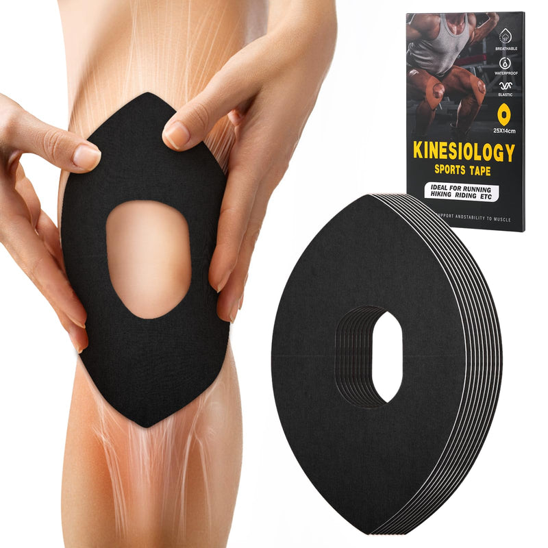 [Australia] - Kinesiology Tape for Knees, 10 Pcs Precut Kinesiology Tape for Knee Pain Relief & Support, Waterproof & Elastic Athletic Tape for Knee Stability, Breathable & Comfortable Knee Tape, Patent Pending Black 