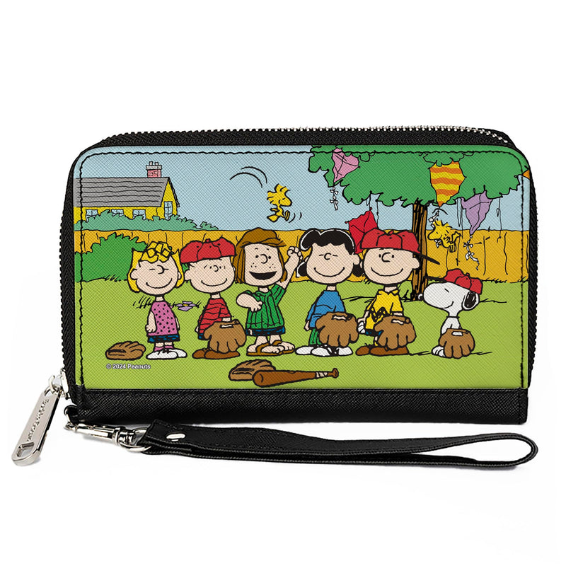 Buckle-Down Peanuts Vegan Leather Zip Around Wallet | Peanuts Gang Backyard Baseball Group Pose Billfold Credit Card and ID Slots