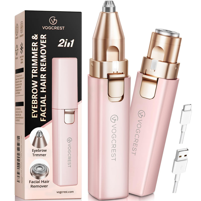 Rechargeable Facial Hair Remover for Women: 2 in 1 Electric Eyebrow and Facial Hair Remover - Suitable for Middle-aged Women’s Eyebrow, Chin, and Cheek Trimming - with Built-in LED Light(Pink) Pink