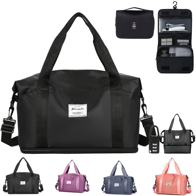 Women-Birthday Gifts Duffle Bag with.Expandable Compartment,Personalized Girls Weekender Bag, Overnight for Women, Travel with Makeup, Friend Bride Gifts (black) Black