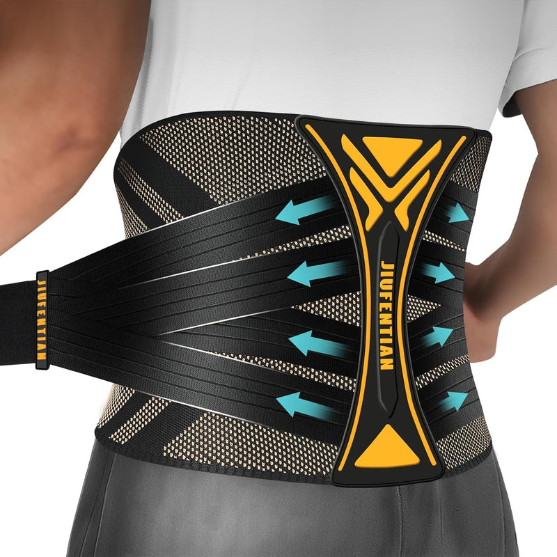 [Australia] - JIUFENTIAN Copper Back Braces for Lower Back Pain with Support System - Lower Back Brace for Herniated Disc,Lumbar supports for Sciatica, Scoliosis,Heavy Lifting and Work(Large) Copper Nylon Large 