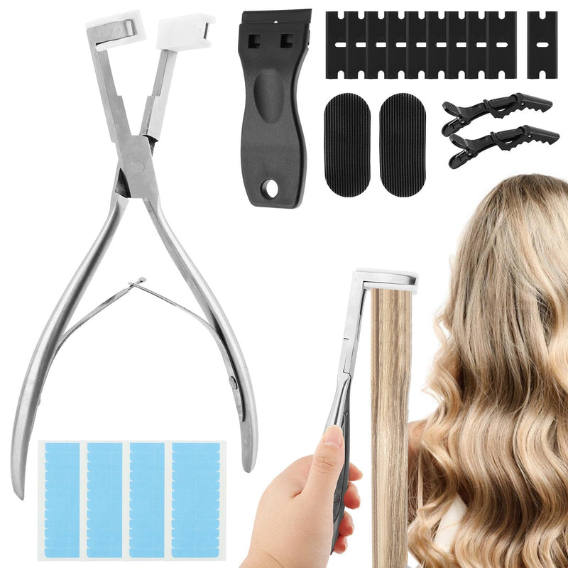 [Australia] - Tape In Pliers Tape In Extension Tool Kit, Tape Remover Scraper Tool,Hair Clips With Hair Extension Tapes, Flat Surface Sealing Hair Extension Plier Hair Extensions Styling Tools(Silver) silver 