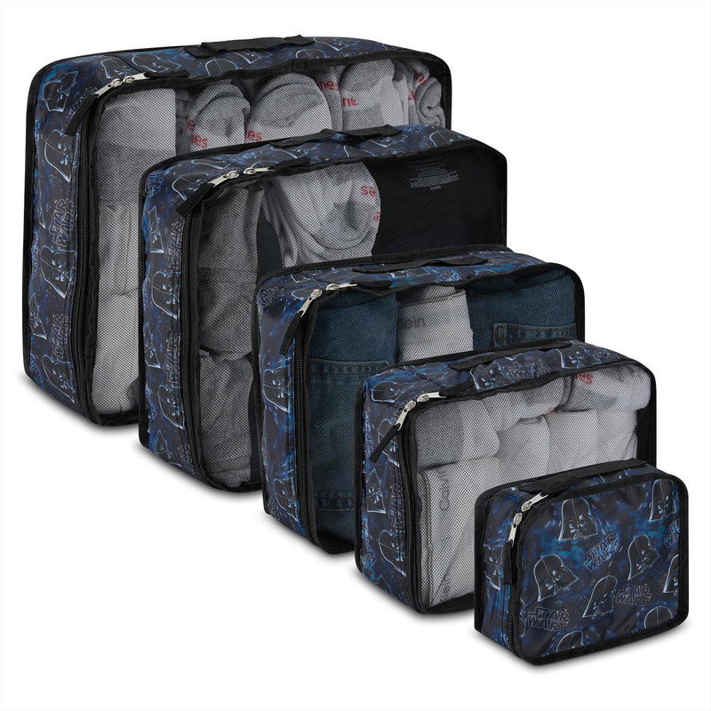 Star Wars Packing Cubes Set - Darth Vader, Storm Trooper, Yoda, Chewbacca - 5 Piece Travel Luggage Organizer for Kids Teens Adults - Disney Suitcase Essential