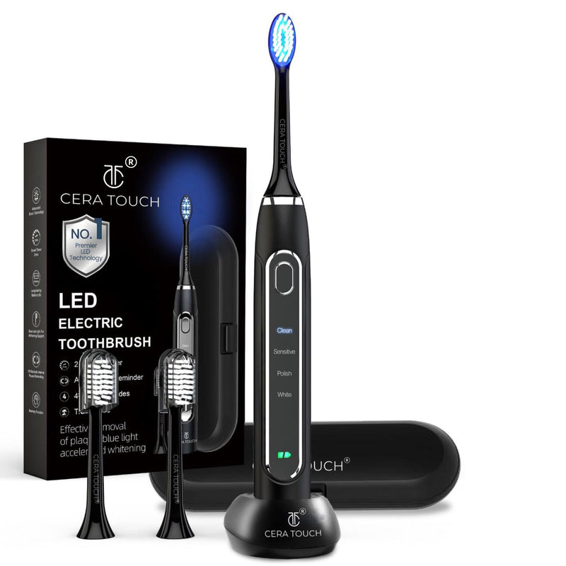 [Australia] - CERA TOUCH 6 Blue LED Whitening Electric Toothbrush| Electric Toothbrush for Adults | 4 Modes With Smart Timer Plaque Removal & Memory Function | 2Heads | IPX7 Waterproof |Travel Case |WirelessCharger 