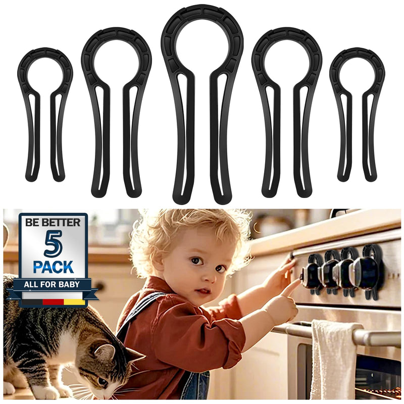 [Australia] - Gas Stove Knob Locks, Stove Knob Safety Covers for Child, Prevent Kids Pets from Turning on Stoves - Black-5 Pack 