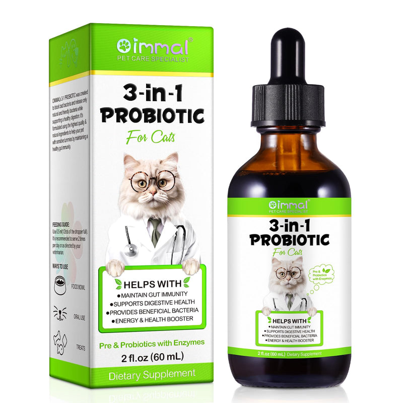 Probiotic for Cats, Natural 3 in 1 Cat Probiotic Drops Helps to Relieve Diarrhea, Supports Gut Health, Itchy Skin Relief, Allergies & Immunity, Digestive Enzyme Cat Supplement Drops - 60 ml / 2 fl.oz - PawsPlanet Australia