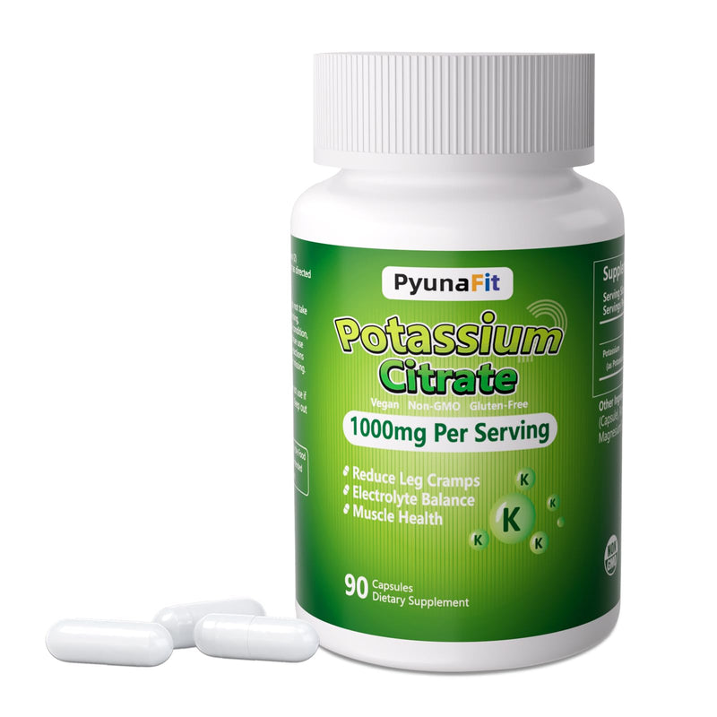 [Australia] - Potassium Supplement 1000mg – High Potassium Citrate for Leg Cramps, Muscle Health, and Heart Support, Non-GMO & Gluten-Free, 90 Capsules 