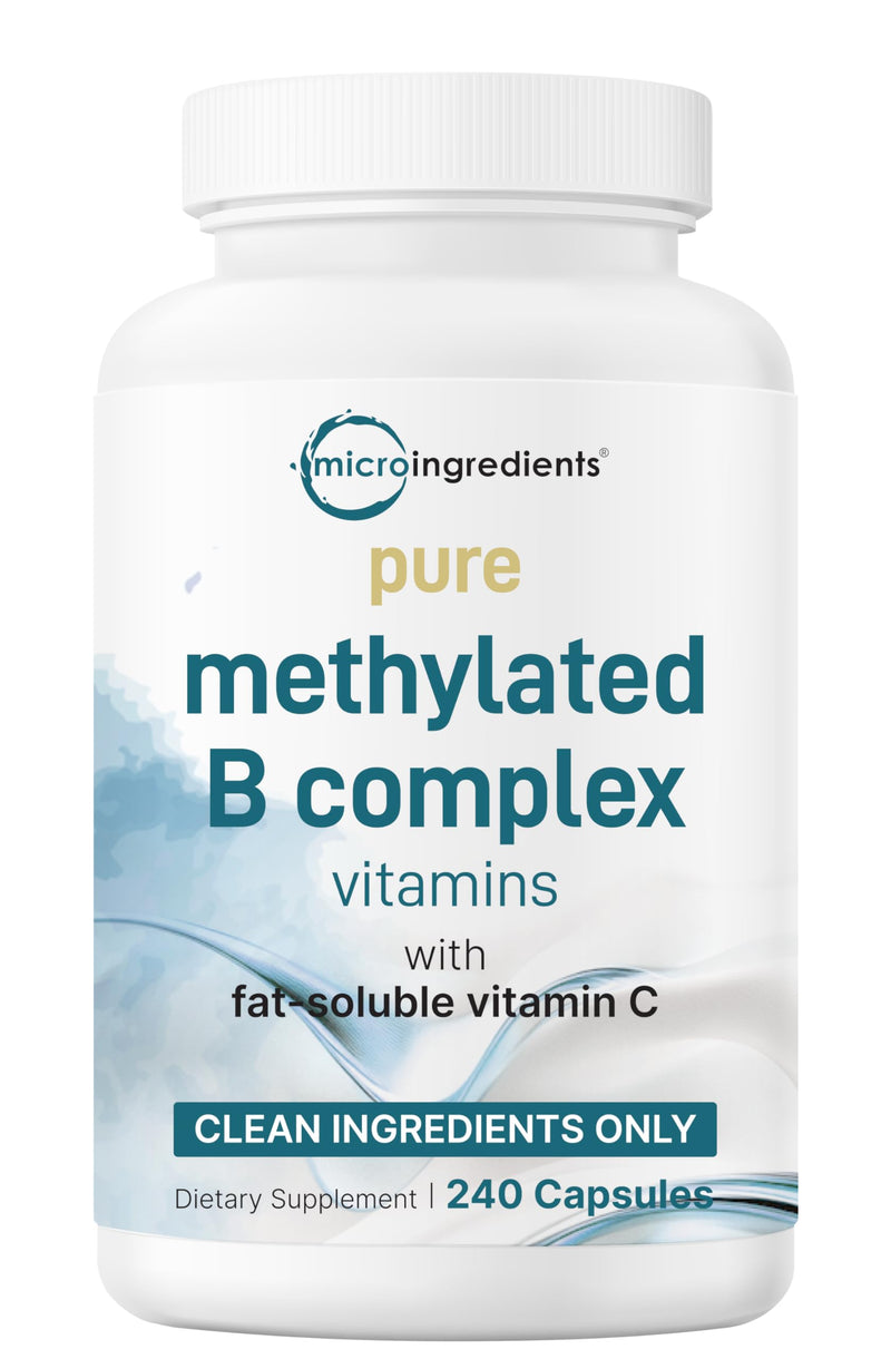 Micro Ingredients Pure Methylated B Complex Vitamins, 240 Capsules | 11-in-1 with Methylfolate, Methylcobalamin B12 & P5P + Fat-Soluble Vitamin C, Choline & Inositol. Filler Free, Non-GMO. 240 Count (Pack of 1)