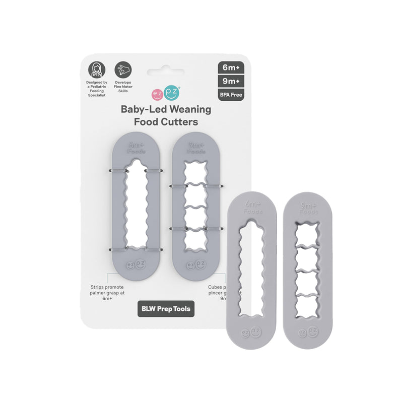 [Australia] - ezpz Baby Led Weaning Food Cutters | 2 Pack | For Ages 6 Months to 9 Months + (Pewter) Pewter 
