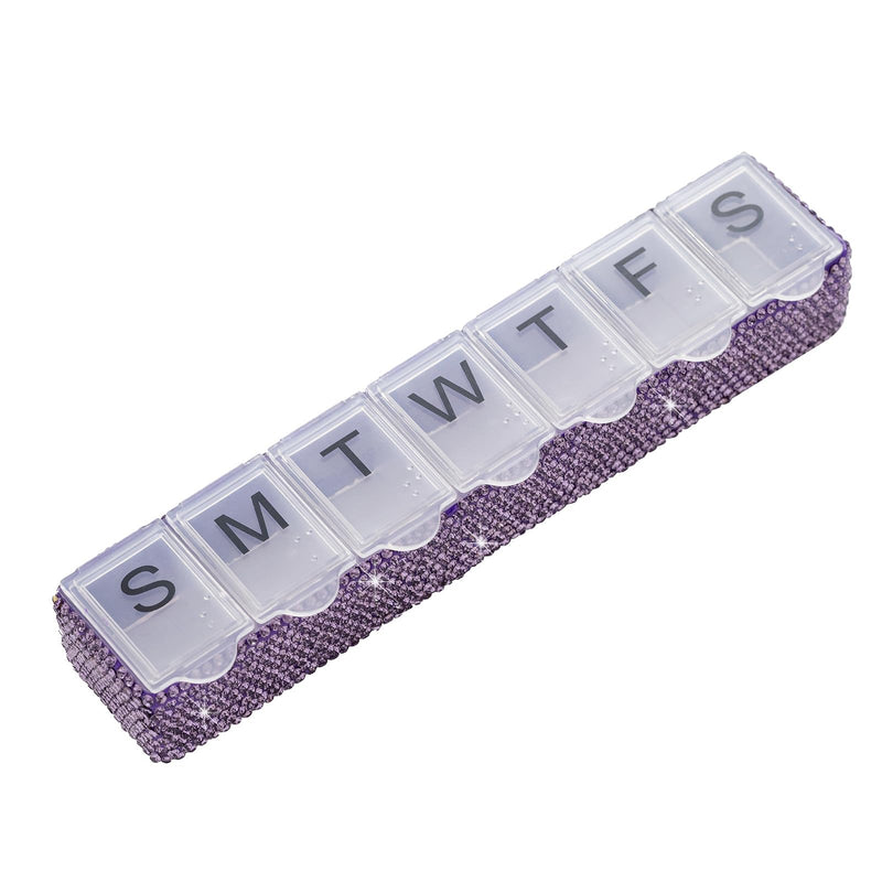 Weekly Pill Organizer 7 Day Small Pill Case Medicine Holder Daily Pill Box Bling Vitamin Container Medication Cases Organizers(Purple) Purple