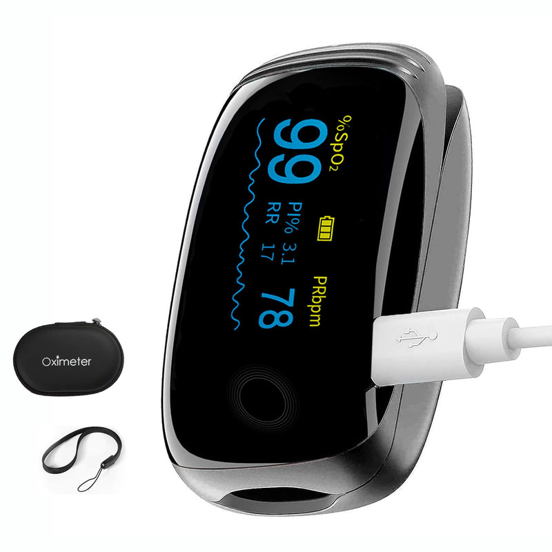 [Australia] - Rechargeable Pulse Oximeter Fingertip Oxygen Monitor Fingertip with SpO2 Pulse Rate and PI RR OLED Precision Fast Oximeter SpO2 Reading Outdoor Sports Home (Black) 