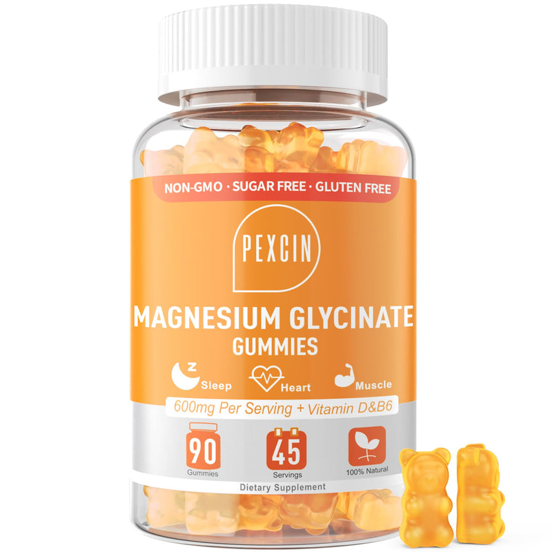 Magnesium Glycinate Gummies for Adults & Kids, 1000mg High Absorption Magnesium Complex Supplement, Sugar Free with Potassium,Vitamin D&B6 for Calm, Better Sleep - 90 Counts Orange 90 Count (Pack of 1)