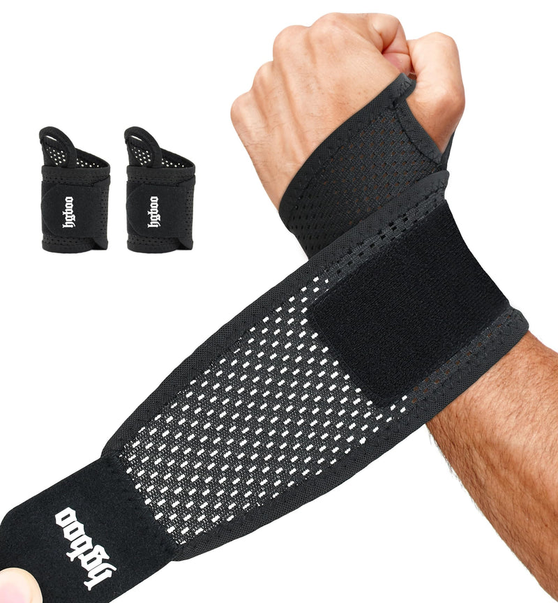 2-Pack Ultra-Thin Wrist Braces, Breathable Comfort Mesh Fabric Support for Pain Relief - Ideal for Carpal Tunnel, Tendonitis, Sports, Fitness and Daily Use - Adjustable Wrist Support (Black) Black