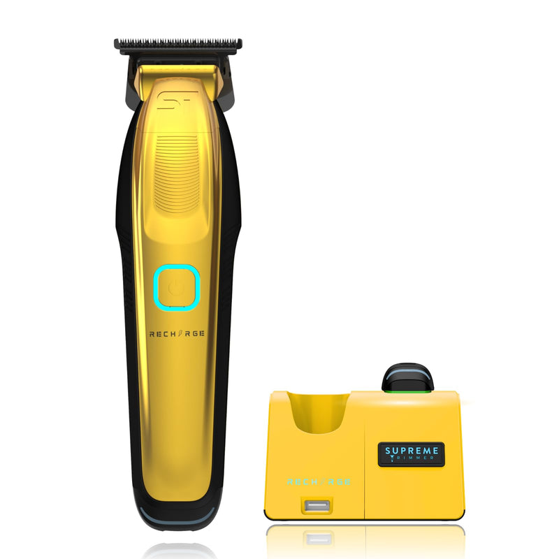 [Australia] - Supreme Trimmer Recharge ST777 – Professional Barber Trimmer with 2 Removable Batteries | 8000 RPM Motor, Zero Gap DLC Blades, Smart Charging Dock, USB-C Fast Charge Gold 