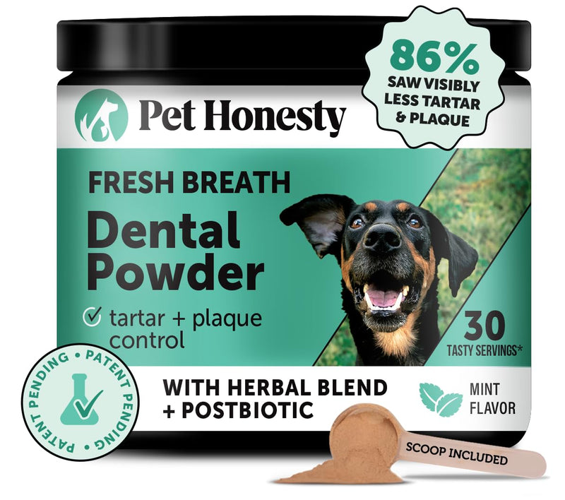 Pet Honesty Dog Breath Freshener Dental Powder for Teeth Cleaning Plaque Off, Dental Care for Dogs, Tartar Remover for Teeth with Natural Herbal Blend + Postbiotics (Mint - 30 Servings) Mint 6.7 Ounce (Pack of 1) - PawsPlanet Australia