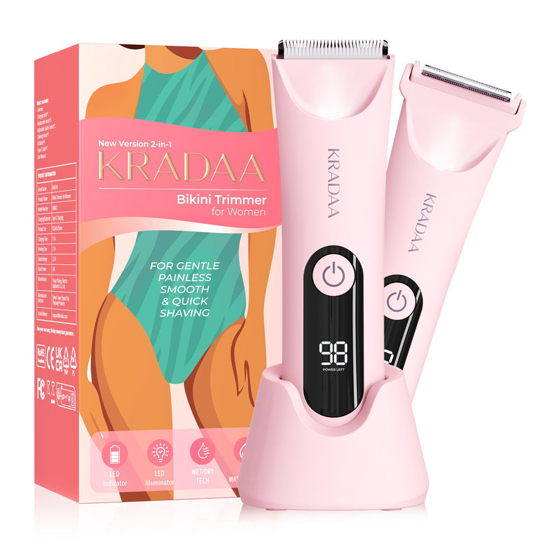 [Australia] - Bikini Trimmer for Women Pubic Hair: Painless Eletctric Razors for Women - Rechargeable Eletctric Shaver Waterproof IPX7 for Body Hair (Pink) 
