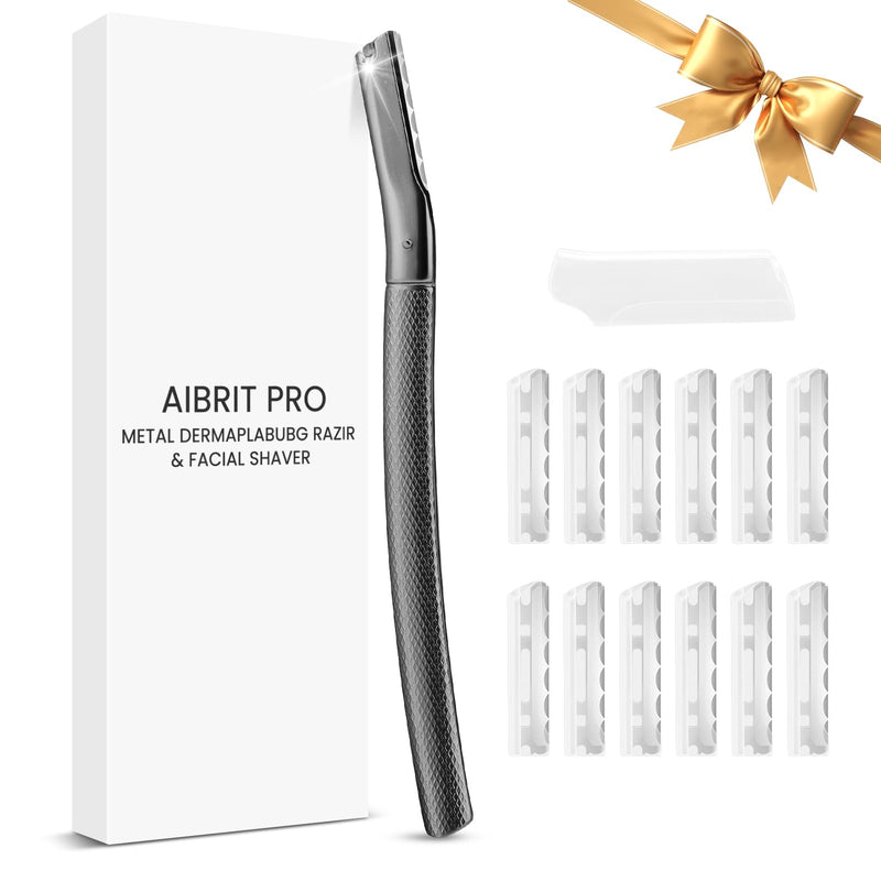 [Australia] - Dermaplaning Tool for Face, Dermaplane Razor for Peach Fuzz with Metal Grip, Professional Eyebrow Razor for Women, Facial Razor for Women Black (12 Replaceable Blades) 