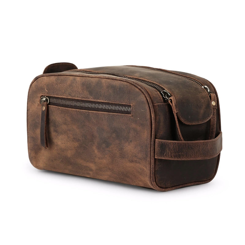 KomalC Travel Toiletry Bag – Premium Leather Dopp Kit for Men & Women with Water-Resistant Lining & Spacious Zippered Organizer 1 Zip Classic