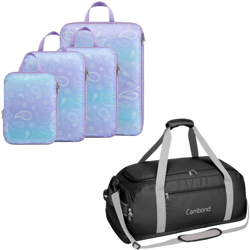 Cambond 60L Large Duffle Bag for Travel Bundle with Compression Packing Cubes