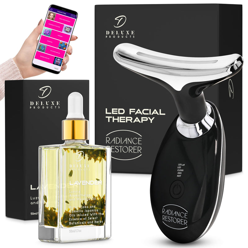 [Australia] - Radiance Restorer - Complete Wrinkle, Massage & Aromatherapy System - 7-Color LED Light Therapy, 3 Massage Functions, *Plus Heat!* - *Choice of Aromatherpay Massage Oil* - *Web App!* (Lavender) Lavender 