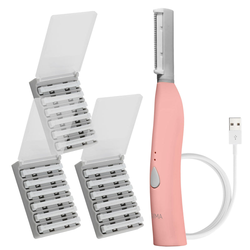 [Australia] - SPA SCIENCES - SIMA Patented Dermaplane Razor for Women Face – Painless 2-in-1 Facial Exfoliation & Peach Fuzz Hair Removal – Anti-Aging – 3 Speeds – Rechargeable – 19 Weeks Treatment Pink 