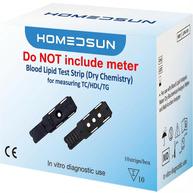 10 Cholesterol Strips for HSLPM102 Meter, Analyzer Not Included | Capillary blood 4-in-1 lipid panel refills with individual lancets and droppers for home wellness tracking