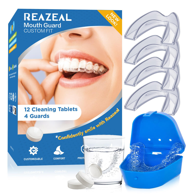 [Australia] - Mouth Guard for Grinding Teeth at Night: Moldable Dental Guard for Sleeping - Nighttime Protection for Teeth with 12 Cleaning Tablets 4 Pack 