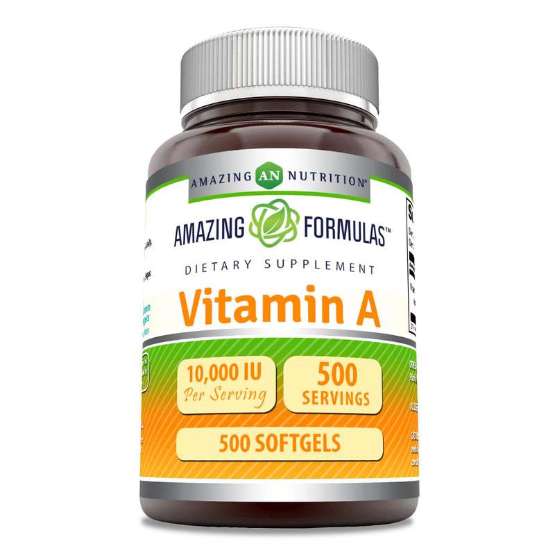 Amazing Formulas Vitamin A 10000 IU Supplement | as Retinyl Palmitate | 3000 Mcg | Softgels | Non-GMO | Gluten Free | Made in USA (1 Pack, 500 Count) 1 Count (Pack of 1)