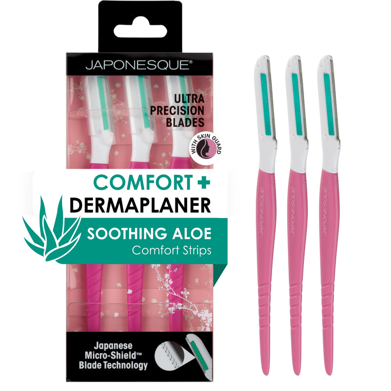 [Australia] - JAPONESQUE Dermaplaner with Soothing Aloe Comfort Strip - Skin Tool with Ultra Precision Blade for Facial Hair Removal and Exfoliation, 3pk. 