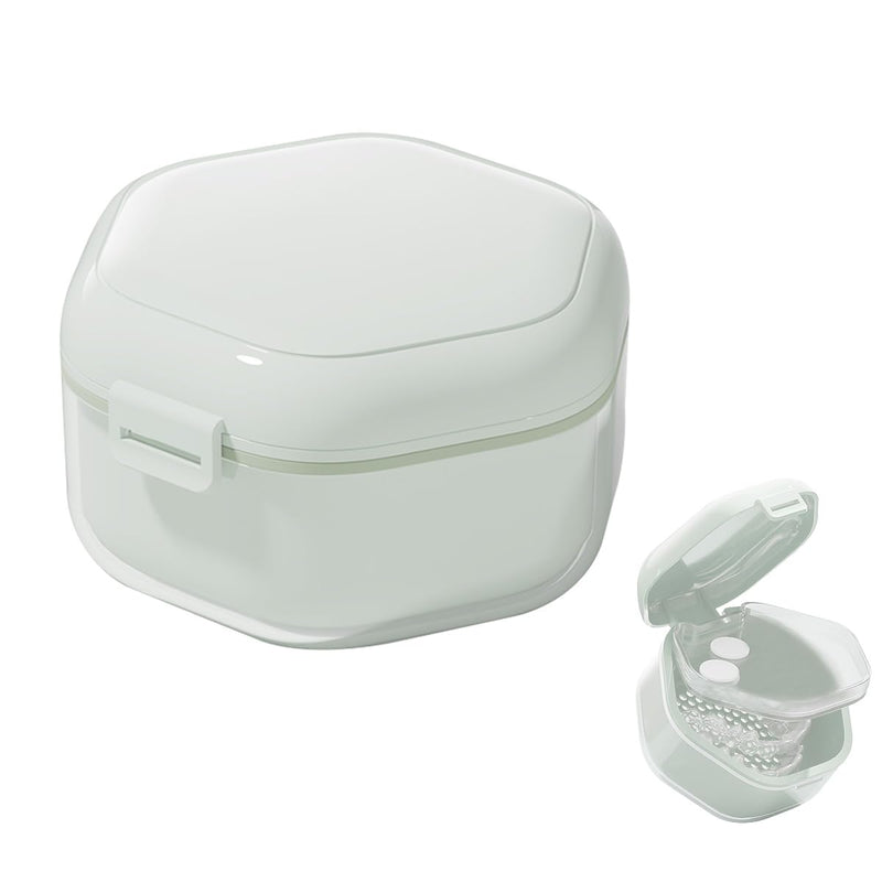 Denture Bath Box Cup with Strainer Basket,teeth Retainer Cleaning Box, Braces Teeth Aligner Case, Clear Braces, Mouth Guard Storage Box Holder for Household|Travel|Office blue