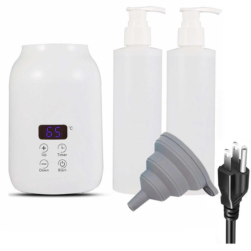 [Australia] - Massage Oil Warmer with Two Oil Bottles, Electric Massage Cream Lotion Heater Bottle Dispenser Pump Funnel with Adjustable Heating Temperature and Timer for Home Salon Barber Shops White 