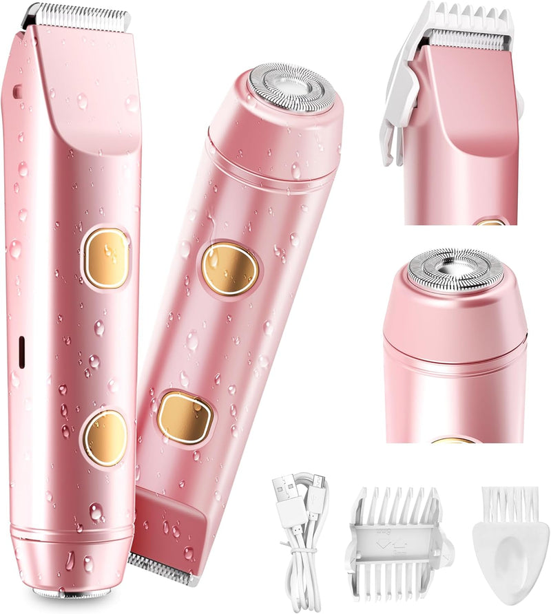 [Australia] - Bikini Trimmer for Women Pubic Hair: 2 in 1 Electric Razors for Women - Rechargeable Electric Shaver - IPX7 Waterproof Bikini Shaver for Travel & Shower Use in Summer (Rose Gold) Rose Gold 