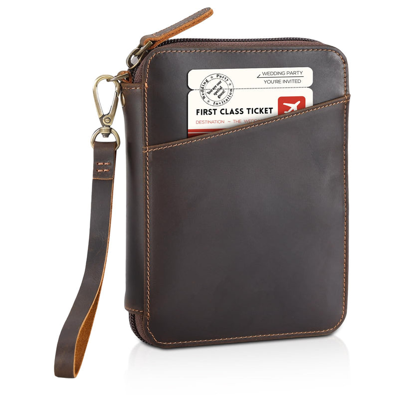 Polare Full Grain Leather Family Passport Wallet for 4 Passports, RFID Blocking Bifold Passport Cover Travel Document Organizer Holder for Women and Men Dark Brown