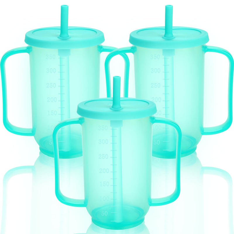 [Australia] - Ysglory 3 Pcs Spill Proof Cups for Adults 12 Oz Plastic Elderly Sippy Cup with 2 Handles Straw and Lid Dysphagia Drinking Cups for Home Hospital Disabled Patients 