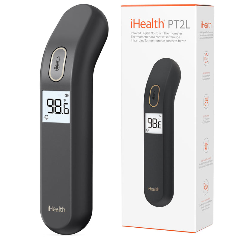 [Australia] - iHealth Touchless Thermometer for Adults and Kids, Color-Coded Alert & Silent Mode, 1-Second Accurate Fever Check, Portable for Home, Travel Use - PT2L Black 