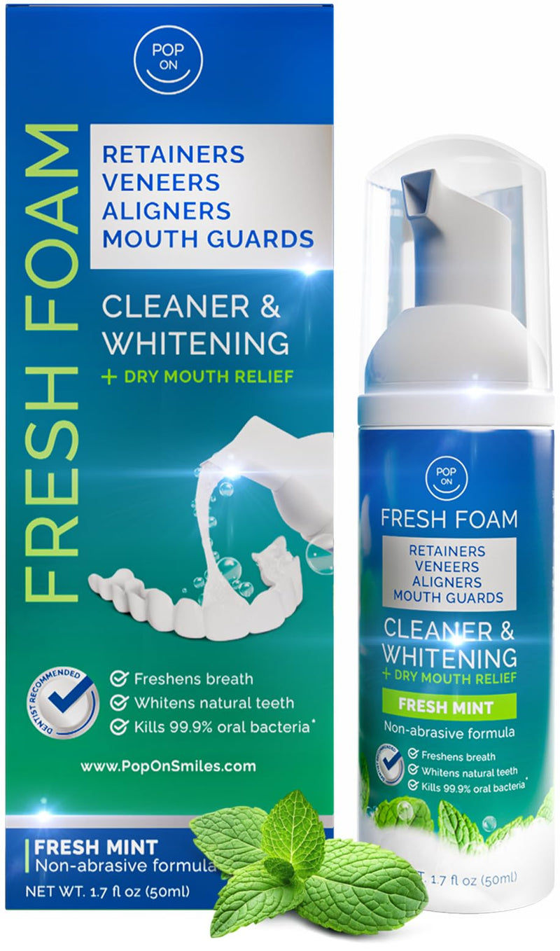 [Australia] - Retainer Cleaner Foam for Invisalign, Aligner Cleaner Whitening Foam for Mouth Guard Night Guard Veneers, Whitens Teeth, Freshens & Fights Bad Breath, 3% Hydrogen Peroxide, Mint - 50ml 1.7 Fl Oz (Pack of 1) 