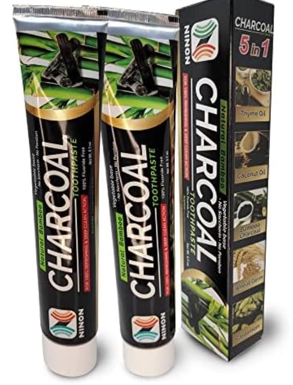 [Australia] - Ninon Charcoal Toothpaste (6.5oz) 2 Pack- 100% Fluoride Free - No Saccharin - No Paraben - Vegetable Base 