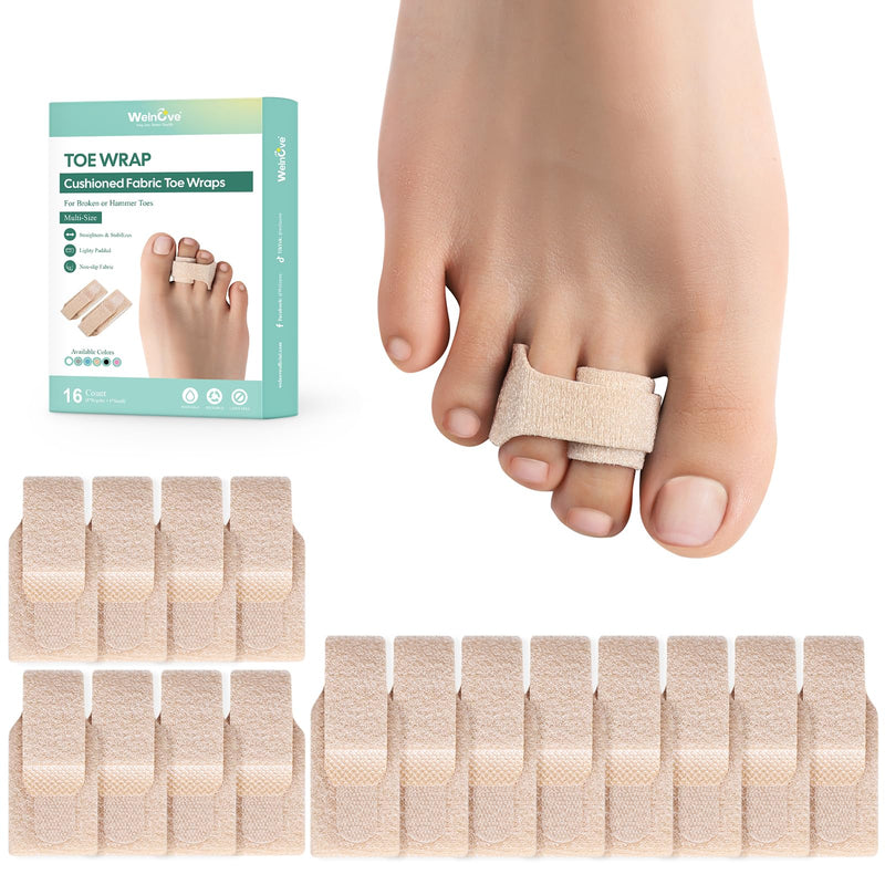 [Australia] - Welnove Hammer Toe Straightener - 16 Pack Broken Toe Wraps - Hammer Toe Corrector for Women - Toe Splints for Crooked Toes, Curled Toes, Bent Toes - (Multi-Size, Beige) Multi-Size(16 Count) 