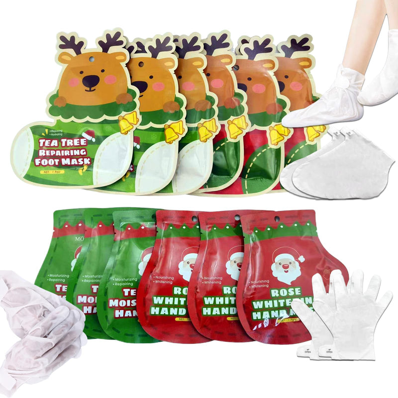 [Australia] - Foot Mask Hand Mask Christmas Gifts Hydrating Moisturizing 12 Packs Gloves & Socks Intensive Repairing Masks Peeling Mask for Women Dry Cracked Set Coconut Oil Tea Tree Extract Elitzia ETXJ2409 Rose+Tea Tree 