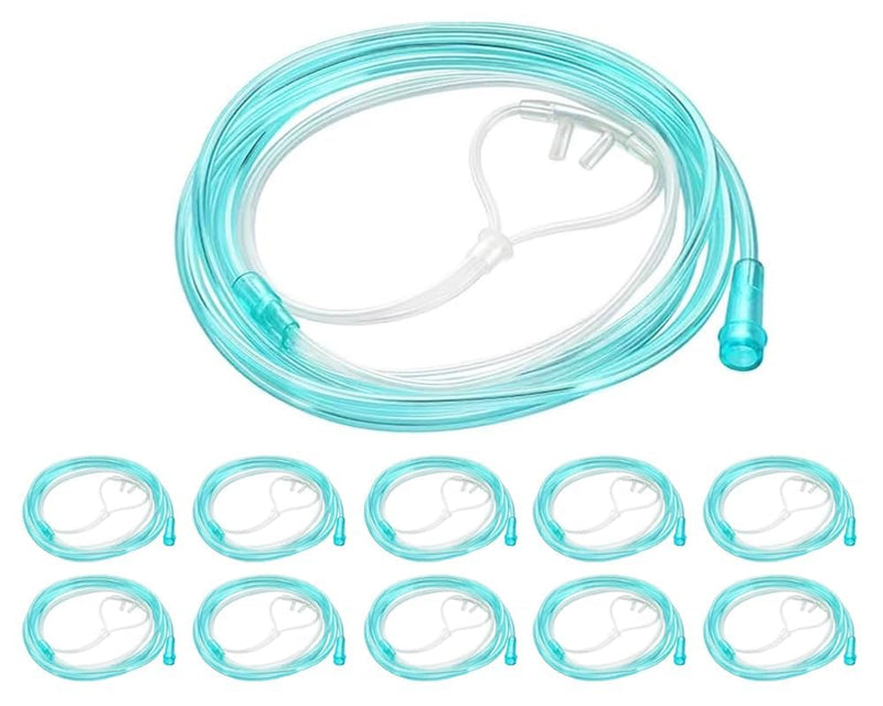 [Australia] - 10 Pack High-Flow Ultra Soft Nasal Oxygen Cannula, Green Tubing and Each Individual Packing with Standard Connection 7 Ft 