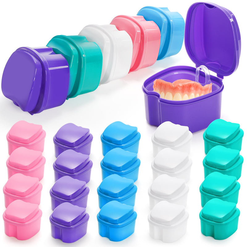 [Australia] - ZENFUN 20 Packs Denture Cases Dental Box For Artificial Teeth Denture Retainer Case Bulk Denture Holder with Strainer Basket Denture Soaking Container False Teeth Storage Box, Individually Sealed 
